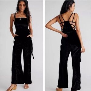 Free People Black Velvet Strappy Back Jumpsuit